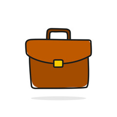 Briefcase vector icon hand drawn on white background. Business concept, work.