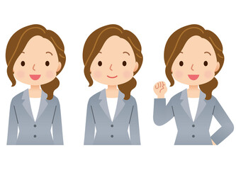 スーツを着た女性　表情ポーズ　セット