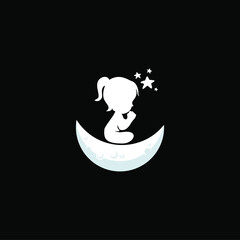 Kid Play on the moon logo vector