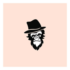 Gorilla head in monochrome style in the panama hat. Vector illustration
