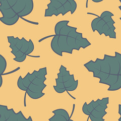 Seamless patterns of green leaves on a colored background. Vector illustration.