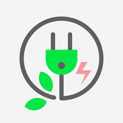Electric plug and green leaves icon