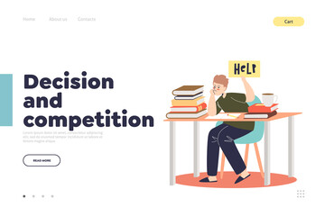 Decision and competition in school concept of landing page with stressed schoolboy