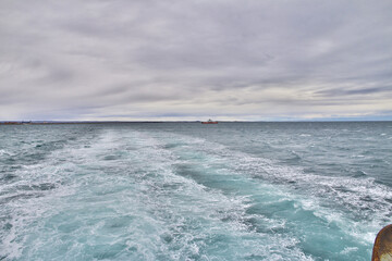 Fototapeta na wymiar Panoramic view of Magellanic Strait, Tierra del Fuego, Chile