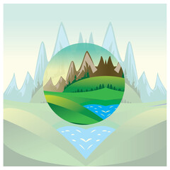 mountain landscape nature circle vector illustration