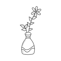 flower on the vase hand drawn vector illustration, simple houseplant Line Icon 