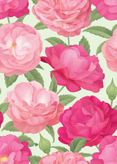 Seamless pattern of pink rose flower background template. Vector set of floral element for wedding invitations, greeting card, brochure, banners and fashion design.