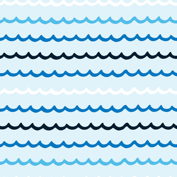 Seamless repeating pattern with hand drawn wavy lines on ligth blue background for surface design and other design projects