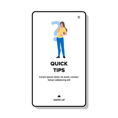 Quick Tips Searching Confused Young Woman Vector