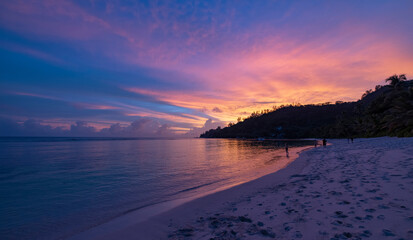 Sunset view of Baie Lazare beach on Mahe Island in the Seychelles