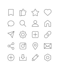 Social media, sns line icons set. Web, app icon set.