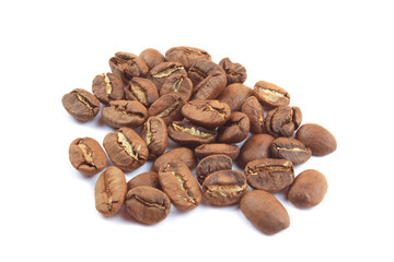 Roasted coffee arabika at the white background