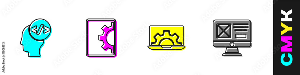 Wall mural set front end development, web, and ui or ux design icon. vector.
