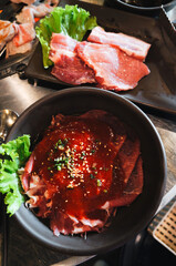 Marinated pork with Korean sauce for making Korean grilled pork