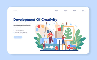 Kindergartener web banner or landing page. Professional nany
