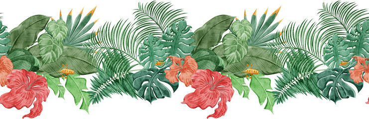 トロピカル南国風植物連続背景パターン Wall Mural Wallpaper Murals Ko Hamari トロピカル南国風植物連続背景パターン Wall Mural Wallpaper Murals Ko Hamari