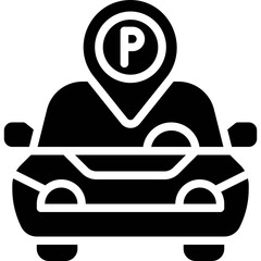 Car with parking pin icon, Parking lot related vector