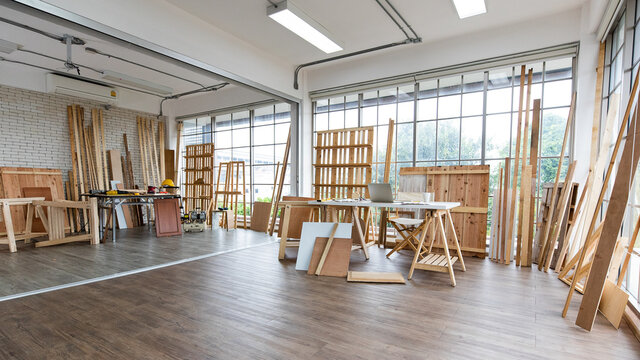 Interior of spacious carpenter workshop
