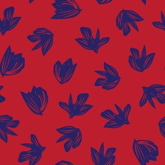 Red and Navy Botanical Floral Seamless Pattern Background