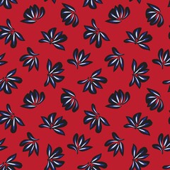 Red and Navy Botanical Floral Seamless Pattern Background