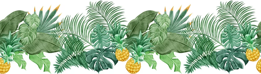 Canvas schilderij Jungle トロピカル南国風植物連続ラインパターン  © Ko hamari