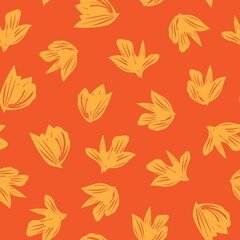 Orange Botanical Floral Seamless Pattern Background