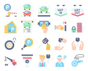 Parking lot related flat icon set 4, vector illustration