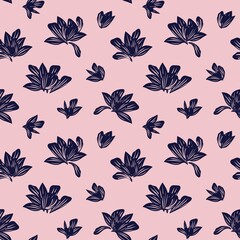 Pink Navy Botanical Floral Seamless Pattern Background