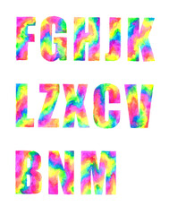 watercolor neon figures alphabet on white background rainbow lgbt psychedelic abstract decor birthday world