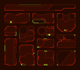 Hud elements. Futuristic frames and borders technologic panels shapes tech symbols garish vector hud set isolated. Illustration screen interface panel, dashboard border tech