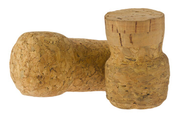 Cork stoppers isolated on white background close up.