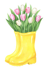 Rubber Boots with Tulips Illustration