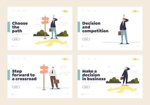 Decision making and direction of development choosing concept of set of business landing pages