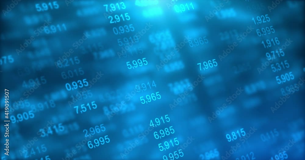 Wall mural random digit number with updating stats, stock and number of sales, percentage, growth, decline. abs