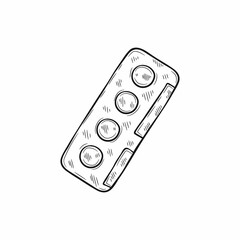 Cute hand drawn blister with pills. Vector