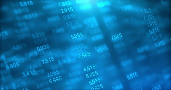 Random digit number with updating stats, stock and number of sales, percentage, growth, decline. Abstract financial background, economic report forecast for business finance and stock growing concept
