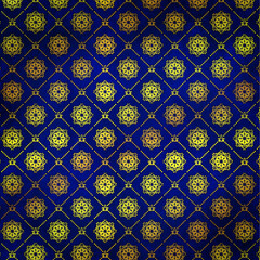 Hintergrund Vorlage Template Muster Struktur floral Ornament in Gold glänzend Grund blau Rand dunkel Mitte hell Schönheit antik Tapete barock rokkoko Jugendstil victorianisch Karo kariert edel Stoff