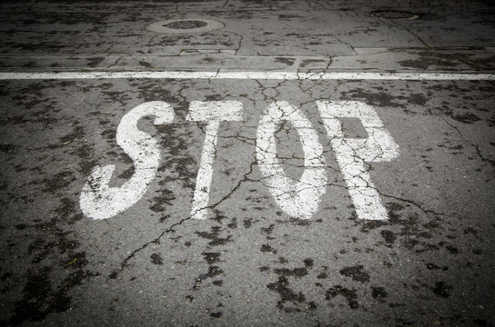 Stop sign on the asphalt