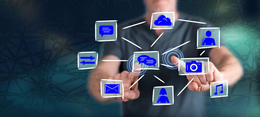 Fototapeta premium Man touching an application concept