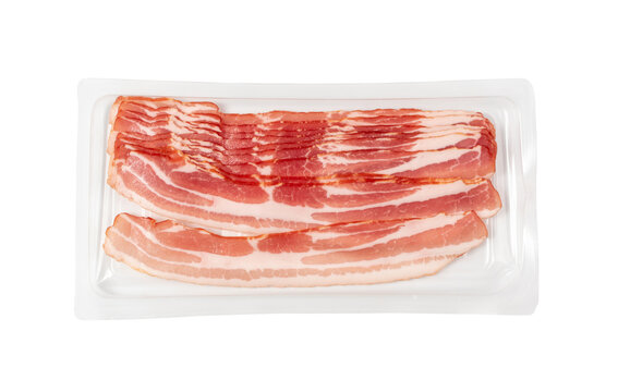 Raw Smoked Bacon Isolated, Streaky Brisket Slices