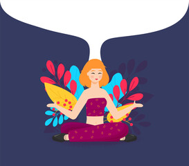 Woman at meditation session flat design style character
