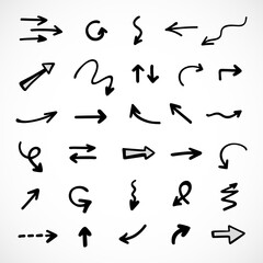 Vector set of hand-drawn arrows, elements for presentation