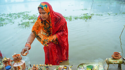 Portrait of a woman celebrating Chhath pooja
