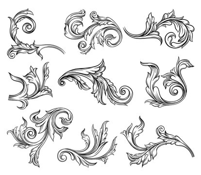 Scroll Decorative Element. Swirl, Curl, Filigree, Wedding Invitation, Page  Divider. Vector. Stock Vector - Illustration of frame, label: 114504314