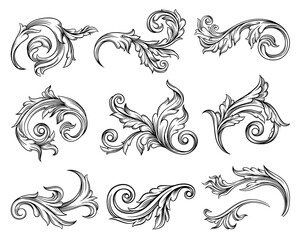 Baroque Scroll as Element of Ornament and Graphic Design with Spirals and Rolling Circle Motif Vector Set - obrazy, fototapety, plakaty