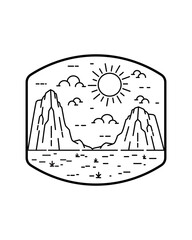 landscape illustration of twin hill in mono line art, Abstract vector illustration, T-Shirt Art, Design Vector