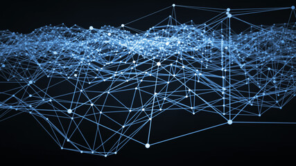 Network connection background. blue shiny particles. 3D rendering.