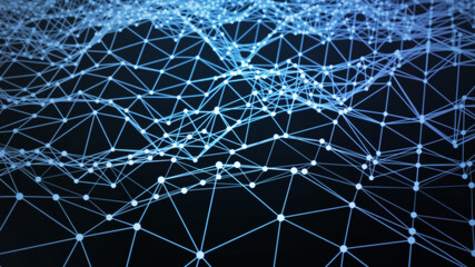 Network connection background. blue shiny particles. 3D rendering.