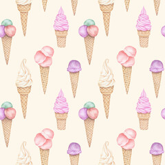 Ice Cream in Waffle Cones Pattern