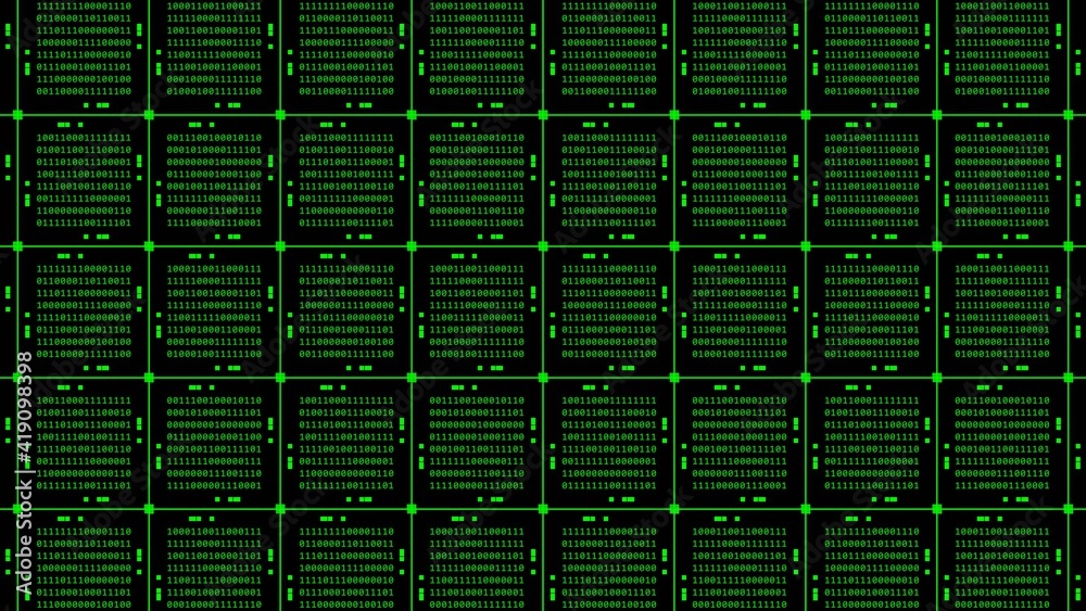 Aufkleber abstract graphics technology background in green - blocks of binary code arranged as a square grid o
